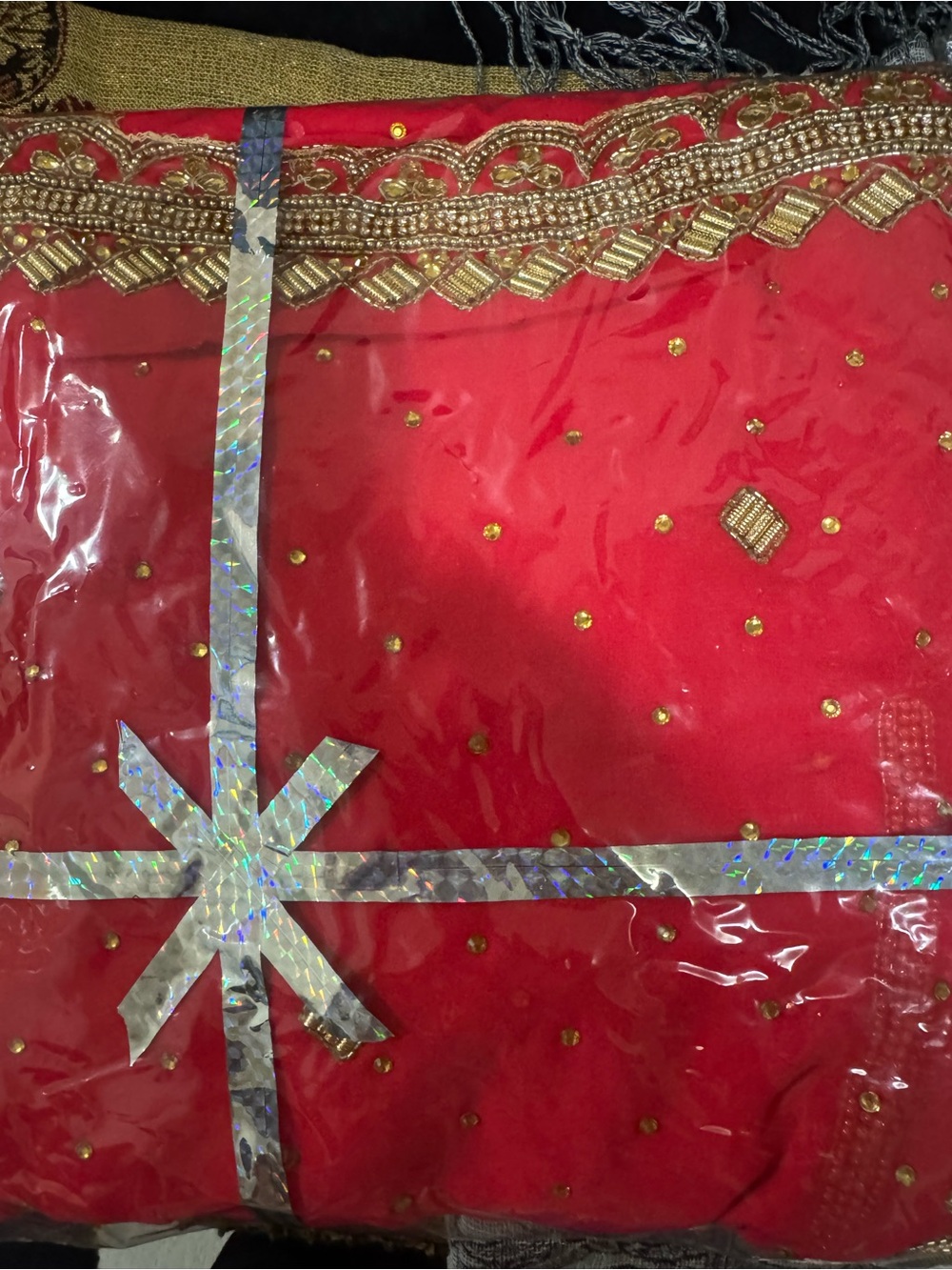 Red & Gold Embroidered Fabric – Bridal/Party Wear Fabric